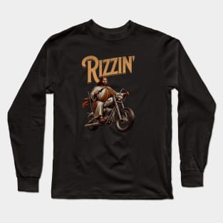 Jesus Christ on a Motorbike Rizzin' Jesus is Rizzen, Easter 2024 Funny Tees Long Sleeve T-Shirt